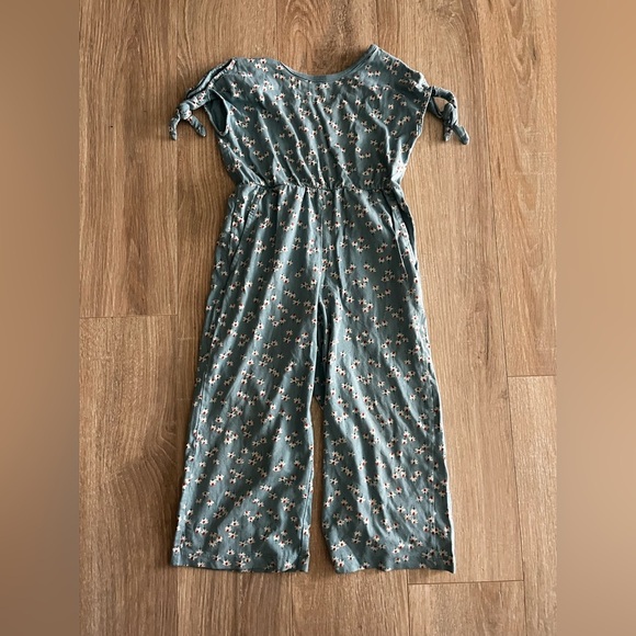 Tea Collection Girl’s Light Blue Floral Jumpsuit Tie Sleeves - Size 5 - Picture 1 of 8